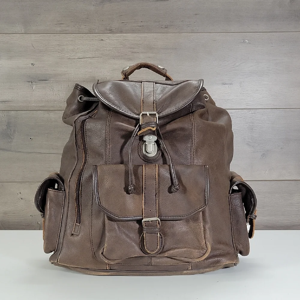 Vintage Brown Leather Rucksack Backpack